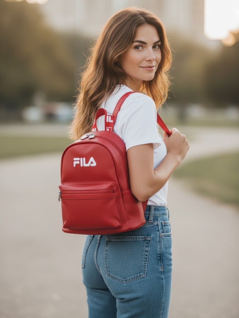 Fila Mini Backpack Red w Small Blue Purse 2 Pc Set Womens Bag